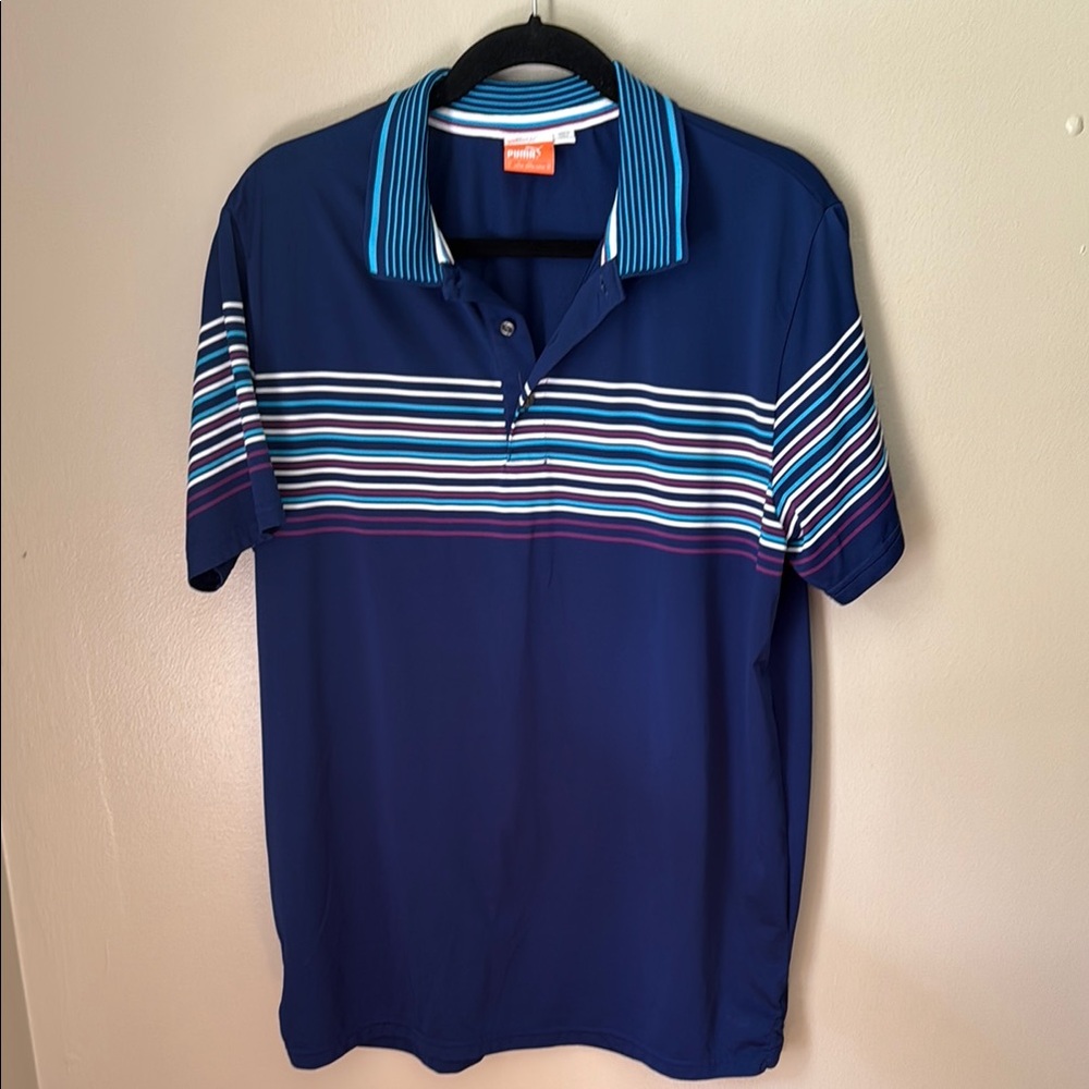 Puma Navy and Striped Polo Shirt